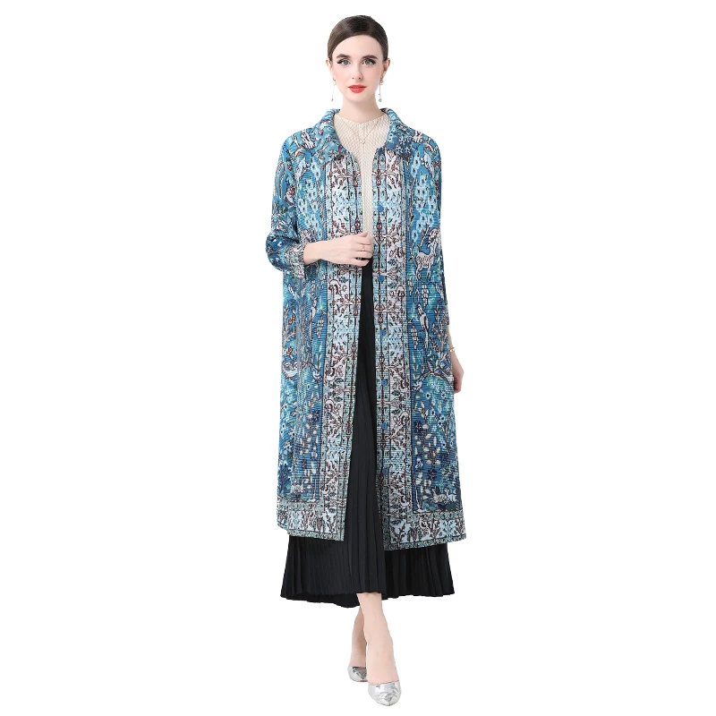 Sukienka plisowana Miyake damska, wiosenno-jesienna, luksusowa, luźna sukienka koszulowa, modna, elegancka, uniwersalna, francuski nadruk, strój dla mamy.