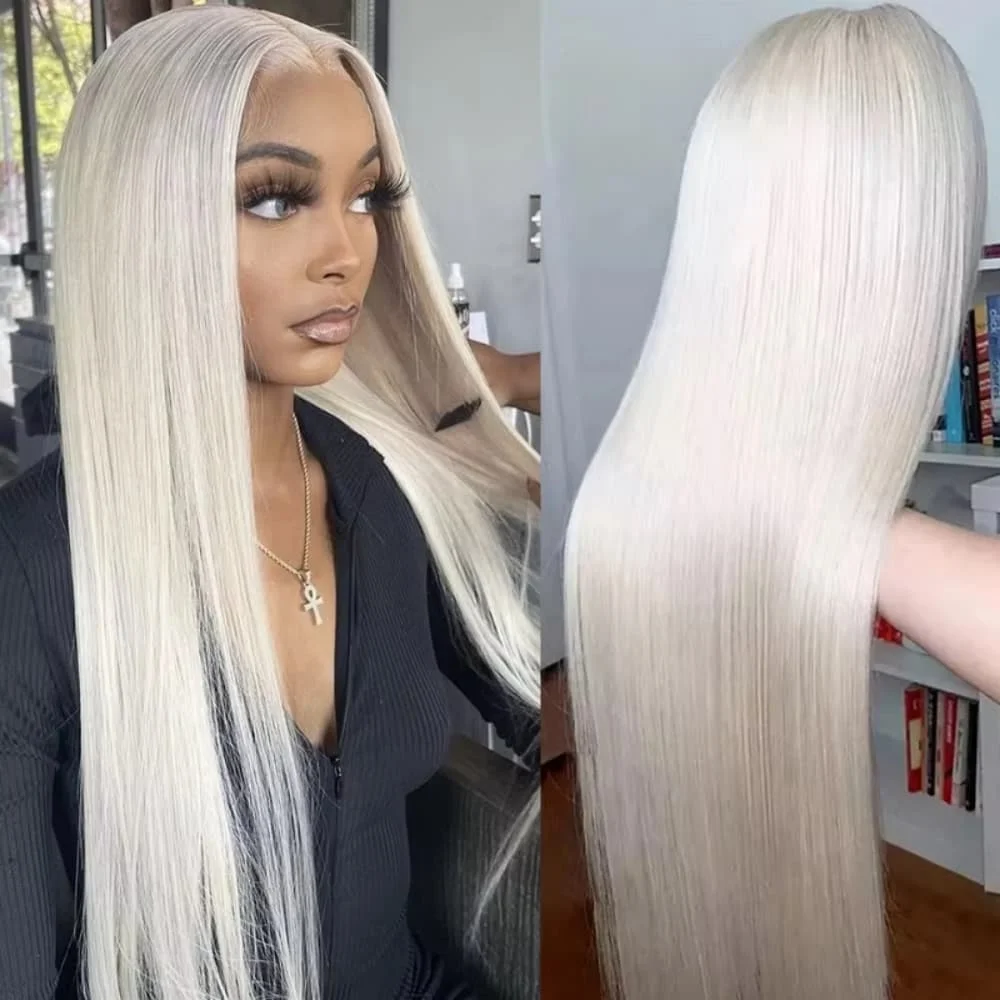 

Straight Lace Front Wig Human Hair 13x4 HD Platinum White Lace Front Wig 200 Density Straight Lace Front Wig Human Hair