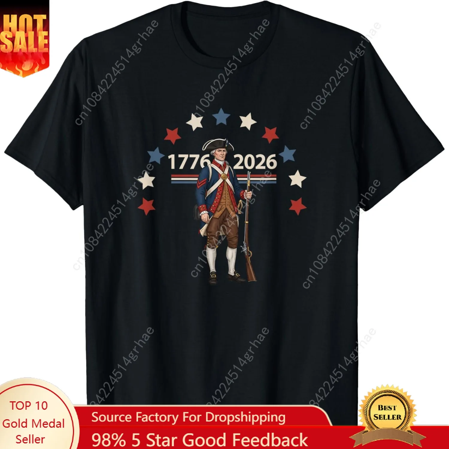 

250th ANNIVERSARY OF USA, REVOLUTIONARY SOLDIER, 1776, 2026 T-Shirt