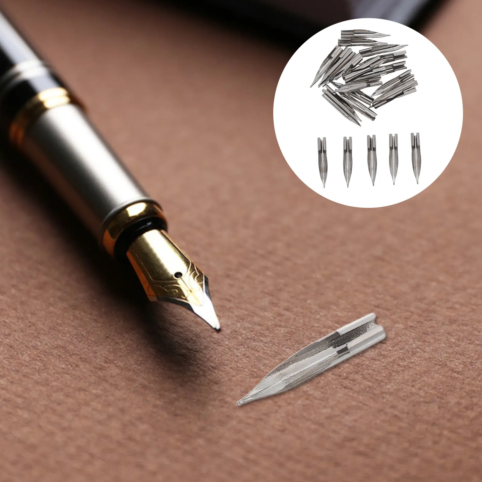 25Pcs Steel Pen Nibs Replacement Tips 0.38mm Fine Point Smooth Writing Fountain Pen Compatible for Drawing Calligraphy Office