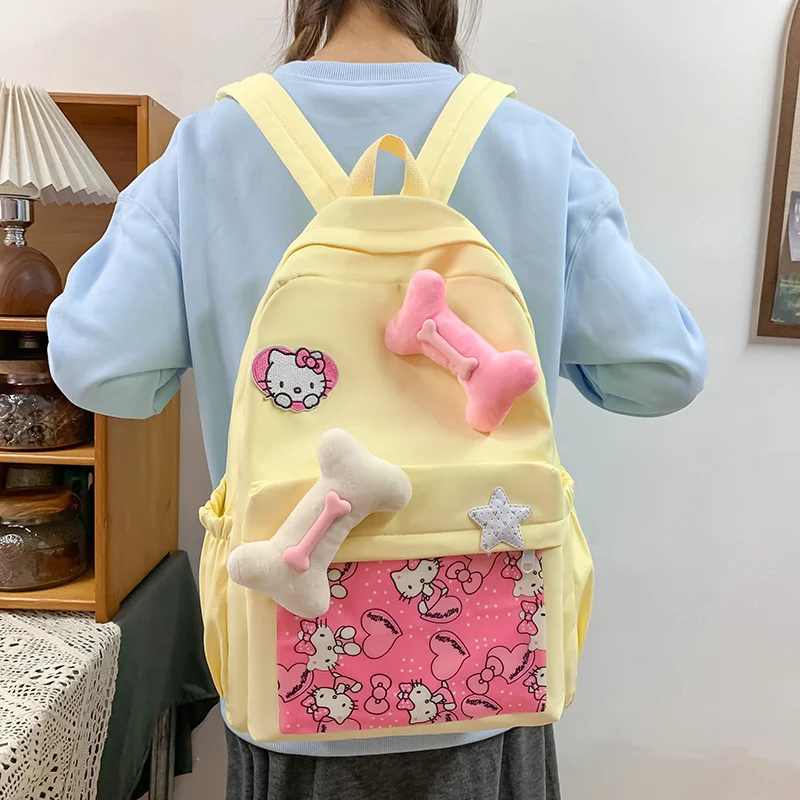 New Sanrio sweet cute milk yellow backpack cute cartoon Hello Kitty backpack Sanrio large capacity casual comfortable backpack