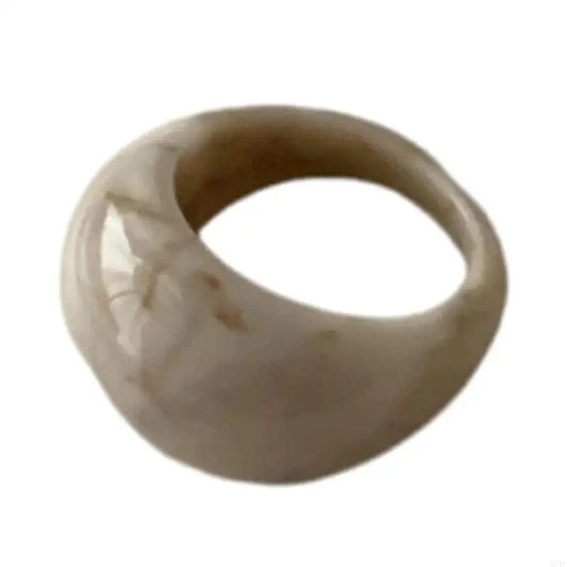 91AF Glossy Resin Curved Ring Comfortable Wide Band Fashion Accessory Assorted Colors Long Lasting Wear
