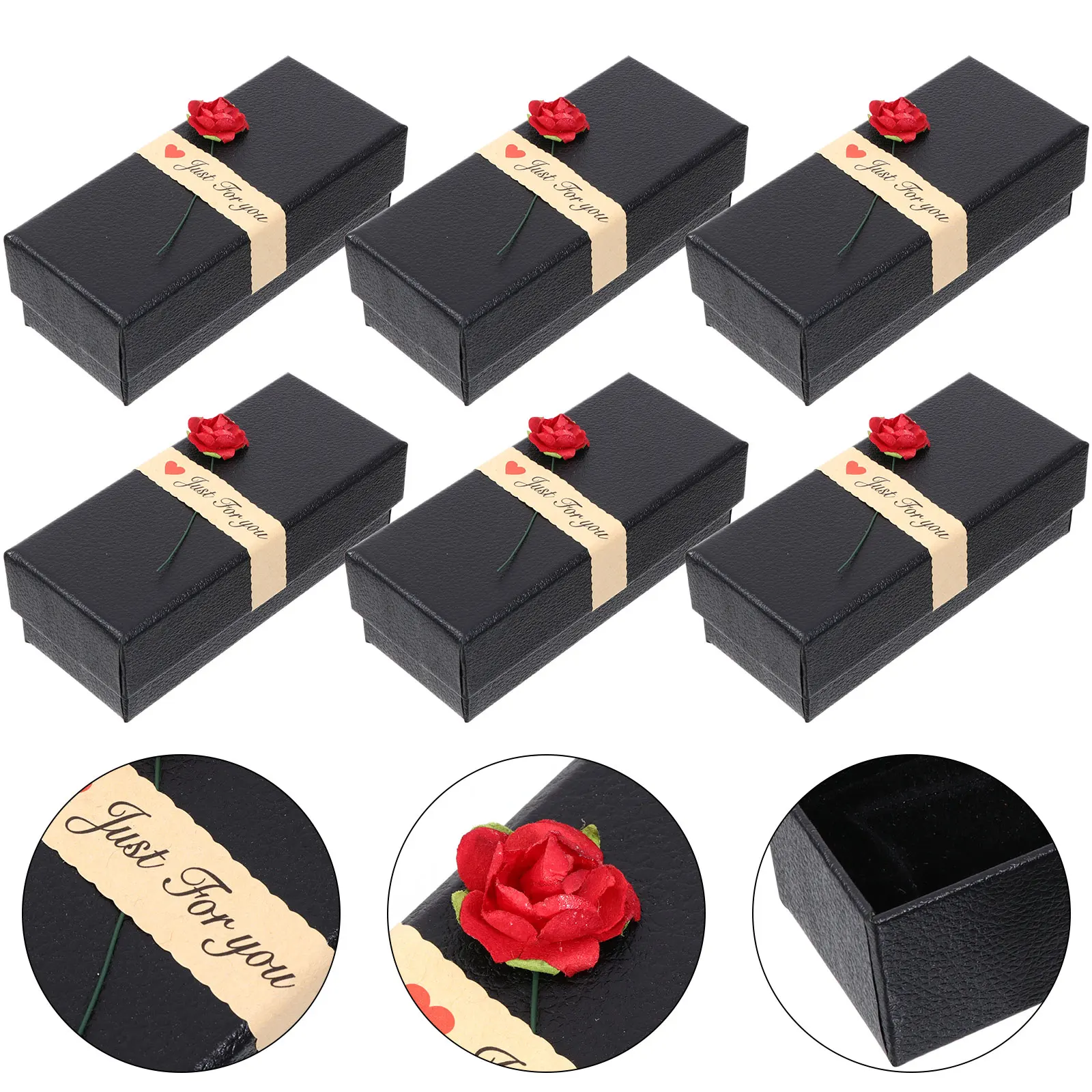 

6pcs Lipstick Case Paper Jewelry Box Rose Design Sponge Birthday Christmas Wedding Valentine Gift Packaging Display Tools