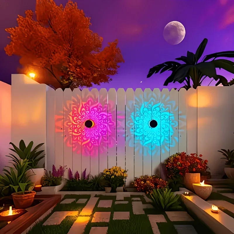 Outdoor solar garden lighting decorative sconce with mandala pattern