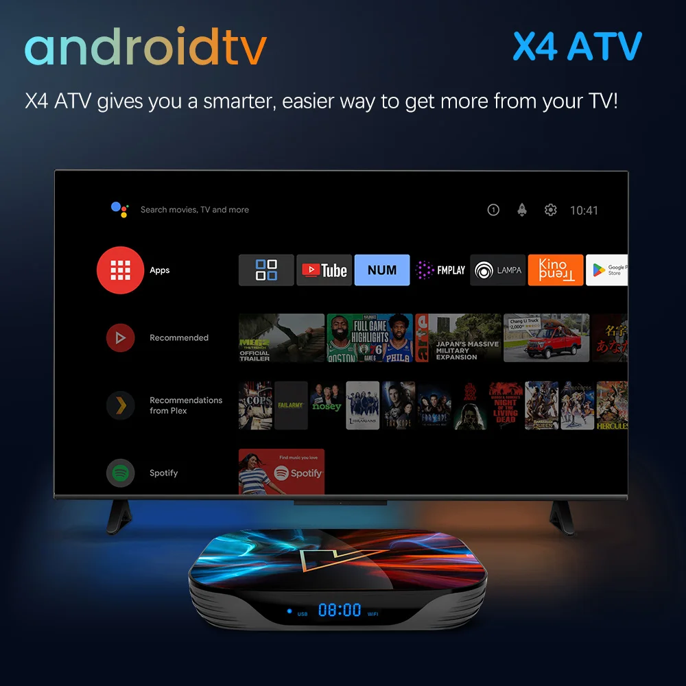 VONTAR X4 ATV Androidtv 11.0 Smart TV Box Amlogic S905X4 Support Google Voice Input 4K AV1 1000M LAN Wifi DDR3 4GB EMMC 32G/