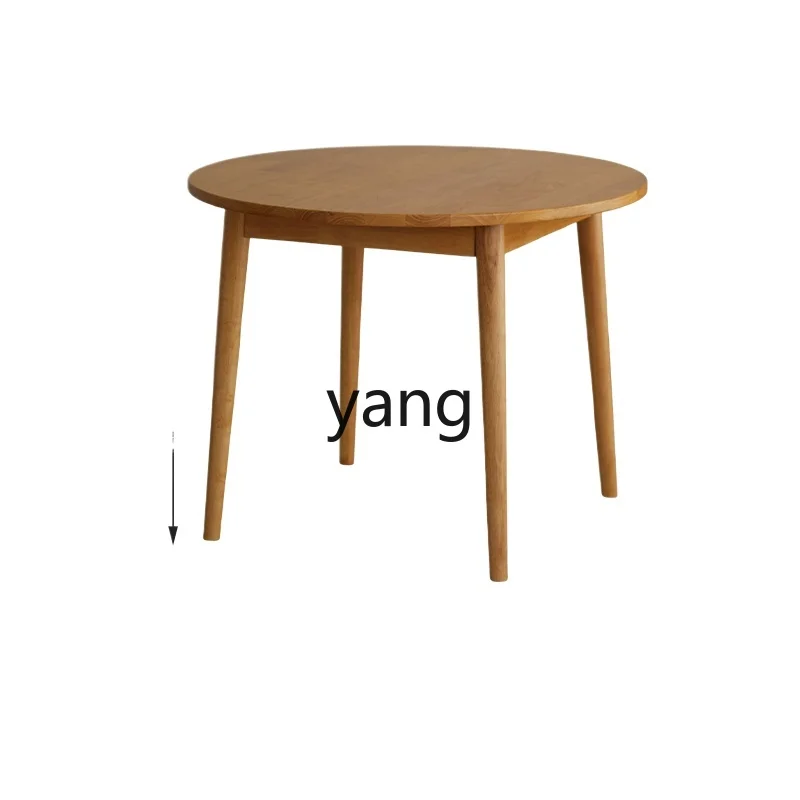 LMMFull Solid Wood Round Dining Table Household Living Room Rubber Wood Eating Table