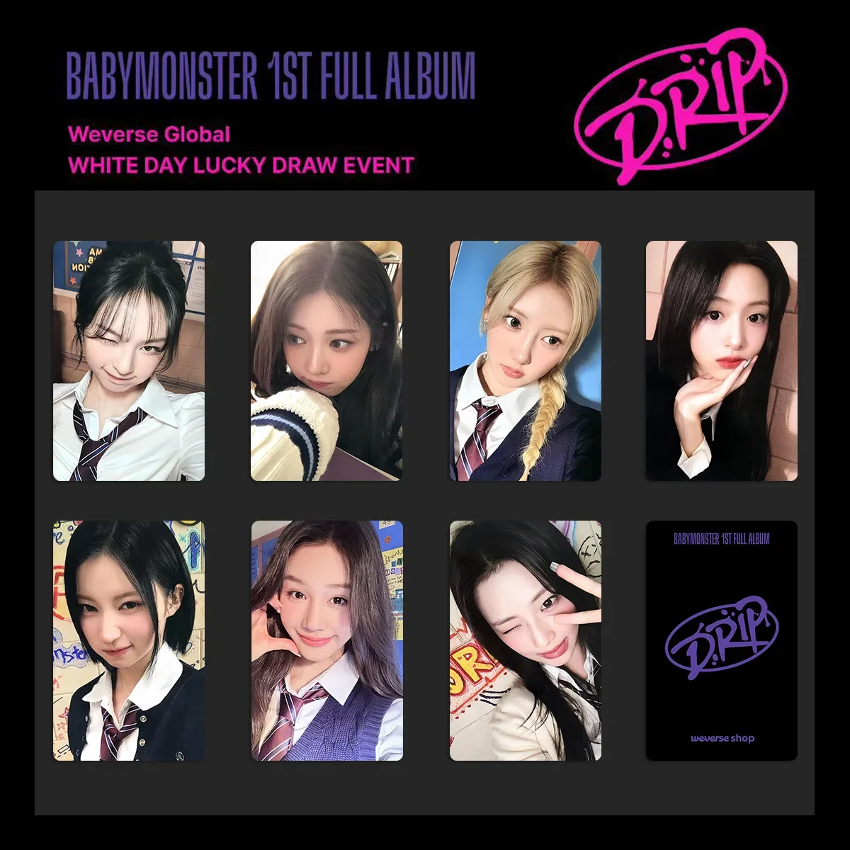 Kpop BABYMONSTER White Valentine's Day Lucky Card DRIP Weverse Series White Day Lomo Cards Fans Collection Gift