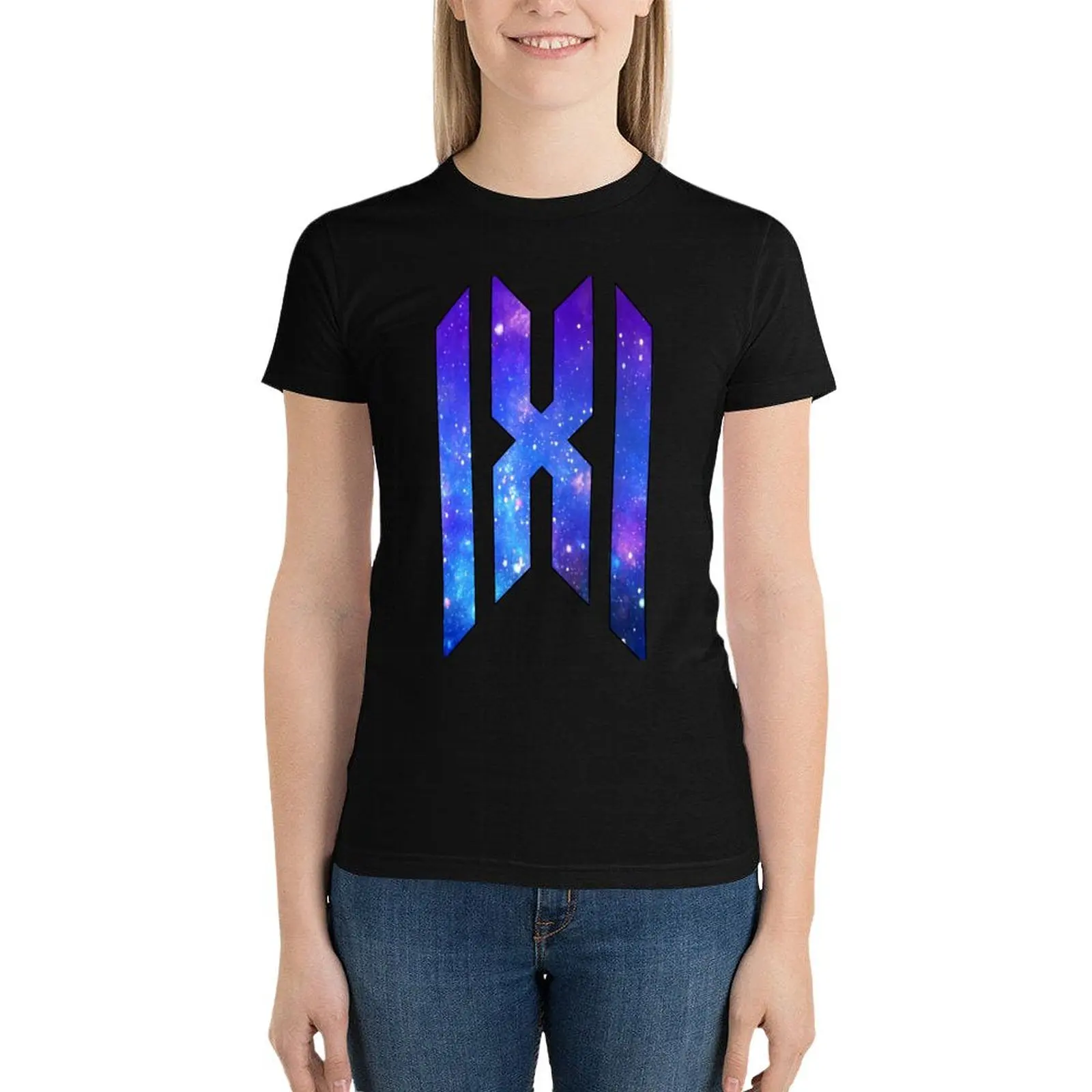 Monsta X Logo (Blue Galaxy) T-Shirt anime clothes cute clothes Women t-shirts