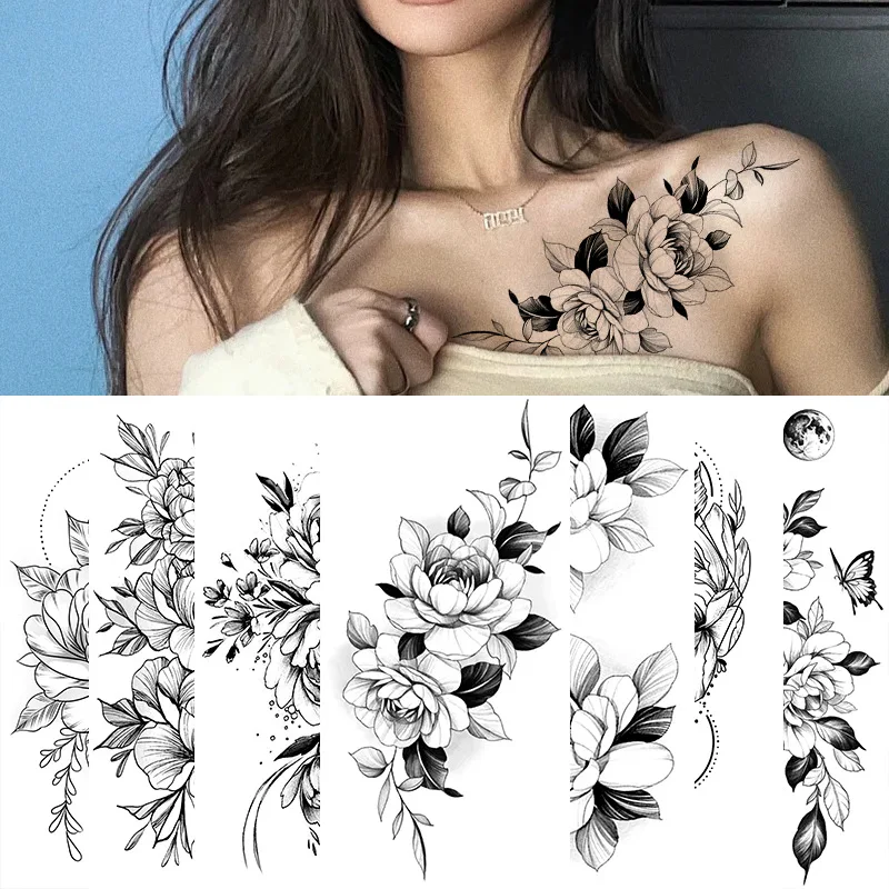 Tattoos Sticker Waterproof Temporary Sketch Flower Simple Flower Sternum Stick Temporary Tattoo Stick Women