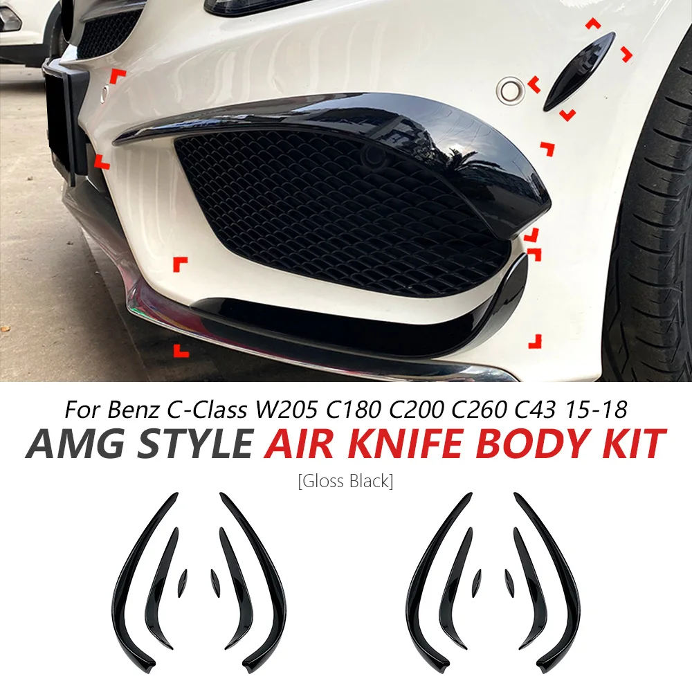 

Накладка на передний бампер для Benz C-Class W205 C180 C200 C260 C43 2015-2018 глянцевый черный спортивный бампер, боковая накладка на спойлер