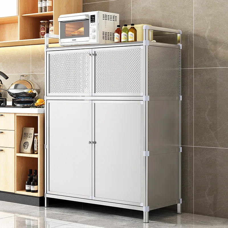 

Customizable Kitchen Storage Rack Floor Standing Multi-Tier Multi-Functional Stainless Steel Storage Cabinet with Door Cabinet