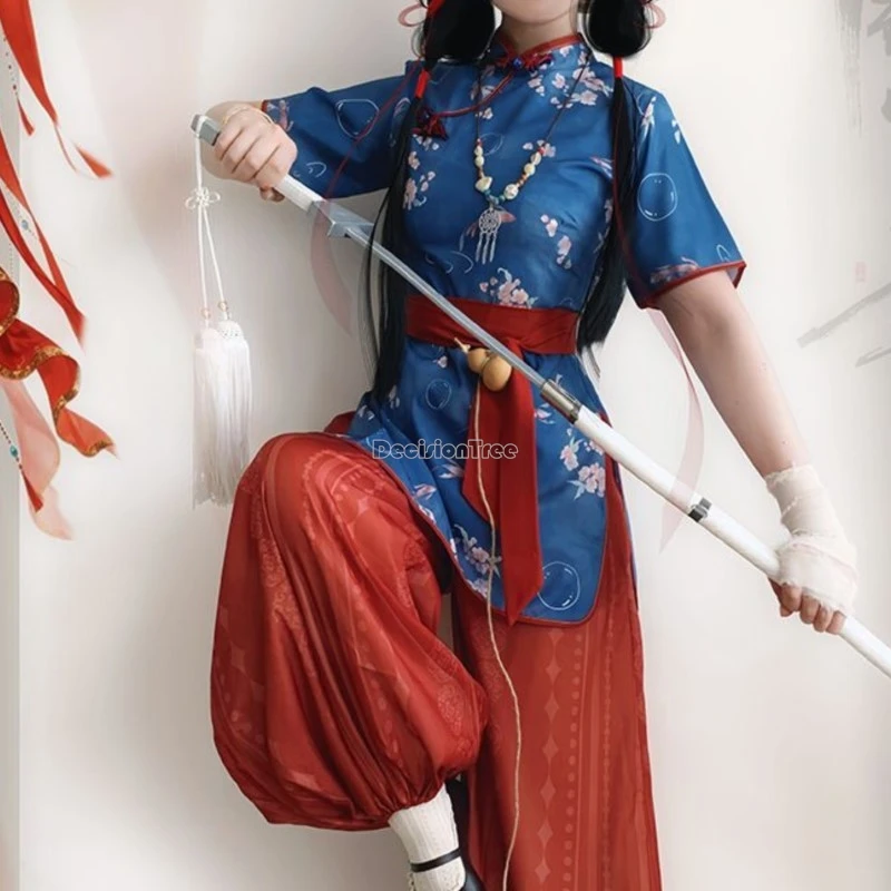 2026 women's original chinese style stand up collar top female retro qipao top female summer short sleeved top pants hanfu set