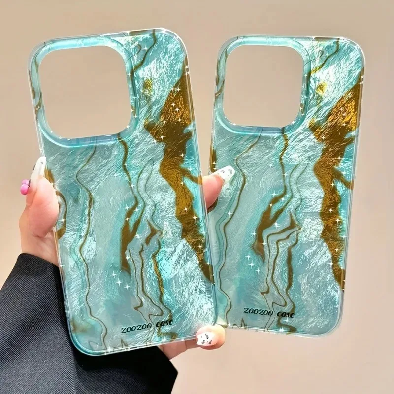 

Blue Green Irregular Gradient Silicone Phone Case For iPhone 16E 11 12 13 14 15 16 Pro Max X XR 7 8 Plus SE 2020 Soft Cover