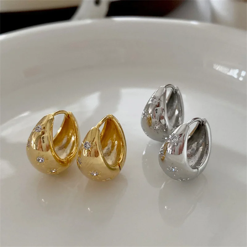 أقراط بتصميم بسيط على شكل نجمة دائرية مع ترصيع معدني عتيق على الطراز الفرنسي الراقية للنساء #4