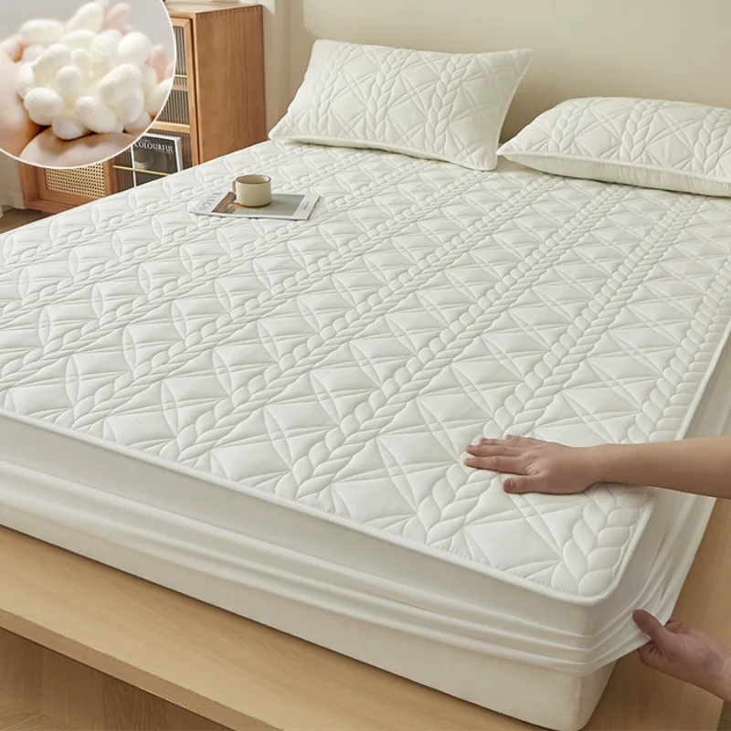 

2025 New 10% Mulberry Silk Cotton Solid Color Bed Hat Skin-friendly Breathable Mattress Cover 360-degree Bed with Elastic Cover