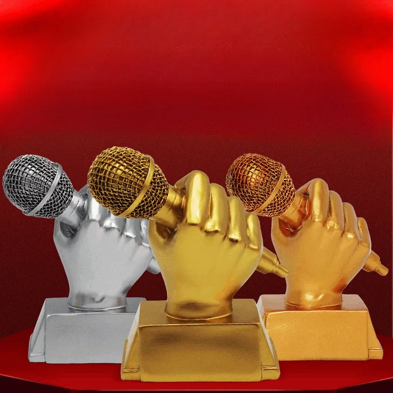 Gold Microphone Good Voice Singing Contest Trophy Music Hosting Speech Contest Souvenir Resin Crafts