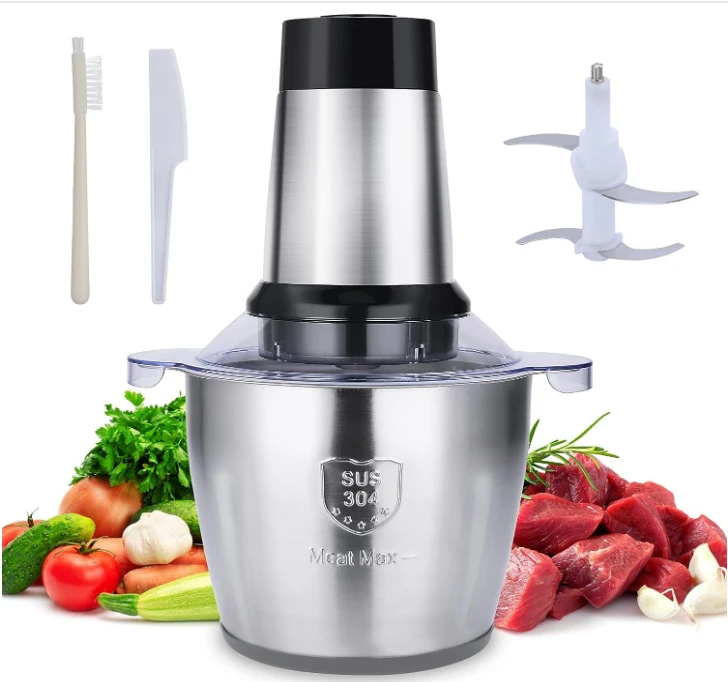 500W Food processor 14 cups large stainless steel electric food cutter, 4 sharp blades, 3 rotary speed level and spatula