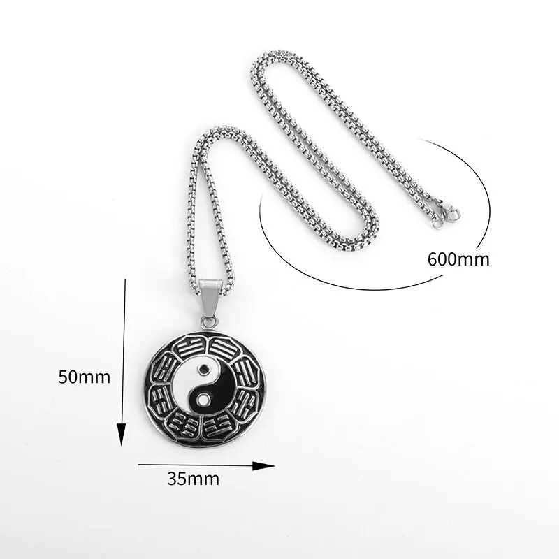 Men\'s and Women\'s New Chinese Tai Chi Yin Yang Eight Trigrams Black and White Pendant Necklace Taoist Lucky Charm Jewelry Gift