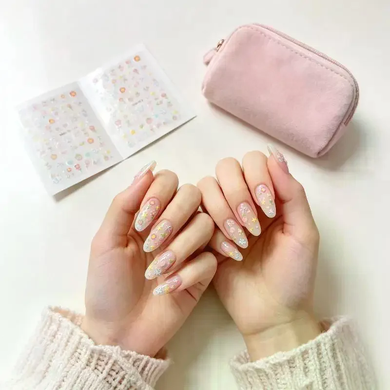 Sweet Element Nail Art Stickers Flower Heart Cherry Strawberry Kawaii Decals Colorful Bow Butterfly Manicure Sliders 2Sheets