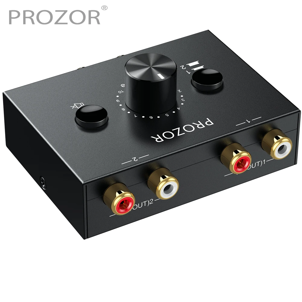 PROZOR 2x1/1x2 RCA Audio Switch Splitter L/R Stereo Bi-Directional Audio Switcher With Mute Button No External Power Required