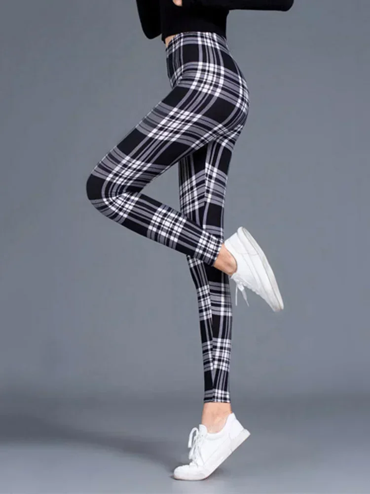 Sexy Plaid Slim Leggings Casual High Waist Elastic Fashion Bottoms Legging Women Fitness Camouflage Workout Leggings