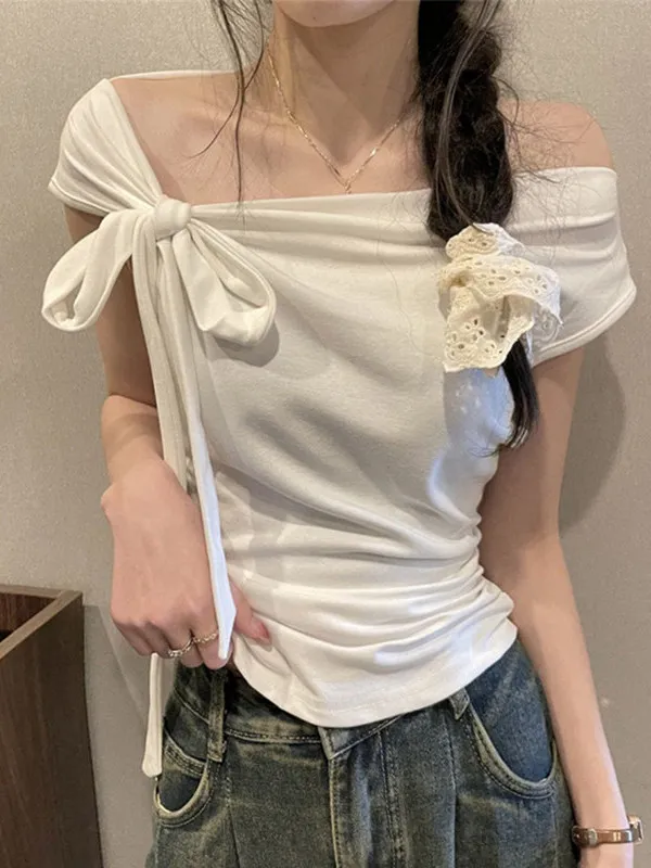 

plus Size Women's Short Sleeve T-Shirt One Shoulder Sexy Spicy Sweet Summer Slim Fit Breathable Polyester Fiber Commute Style