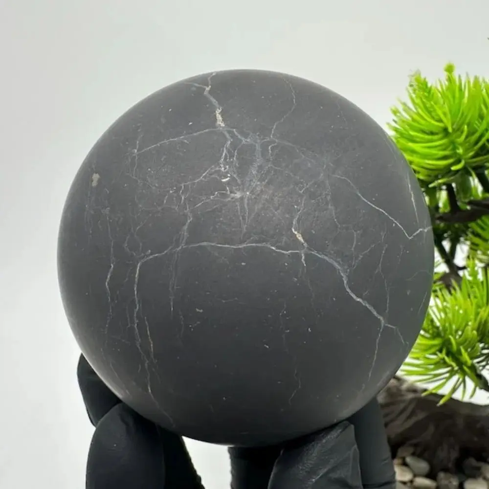 1pc Natural Shungite Sphere Stone Ball Glossy Black Metallic for Spiritual Meditation Zen Ornaments Ore Home Decor
