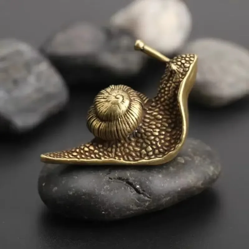 Adornos de caracol de cobre macizo, figuritas de animales de simulación de latón, miniaturas de té para mascotas, decoraciones para el hogar, figuritas de regalo Feng Shui