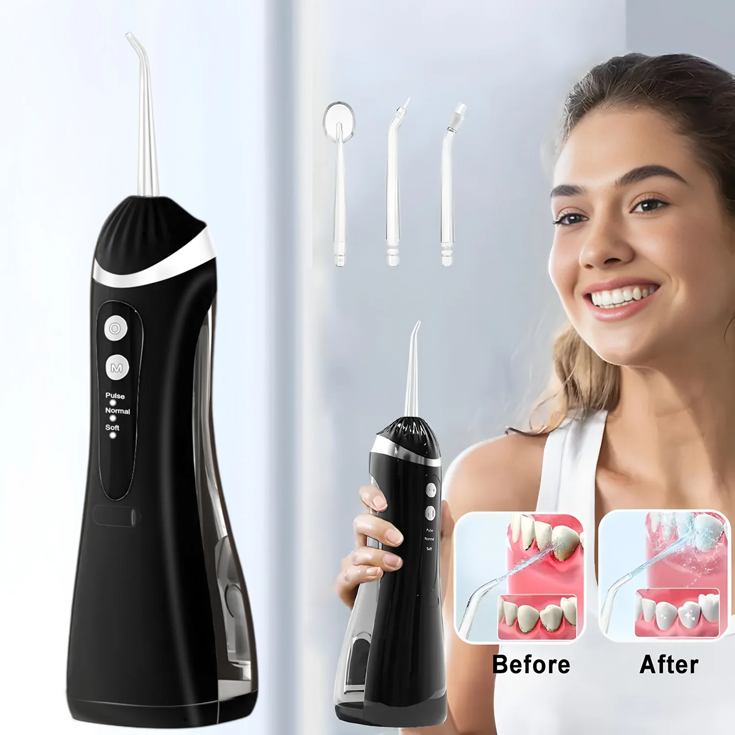 USB Portable Oral Irrigator Water Flosser Dental Water Jet Tools Pick Cleaning Teeth 200ML 4 Nozzles Mouth Oral Cleaning Agents