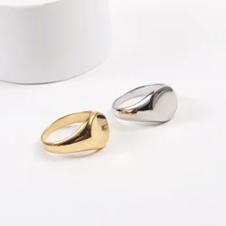 Highly Polished Round Signet Ring Titanium Steel Silver Gold Color Rings
