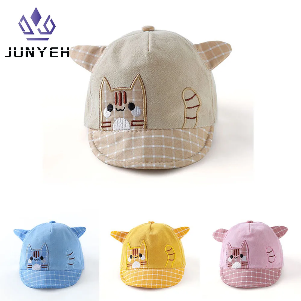 Baby Caps Children Cartoon Cat Pattern Soft Cotton Baseball Cap Cute Boys Grils Hats For Kids 6-36 Month