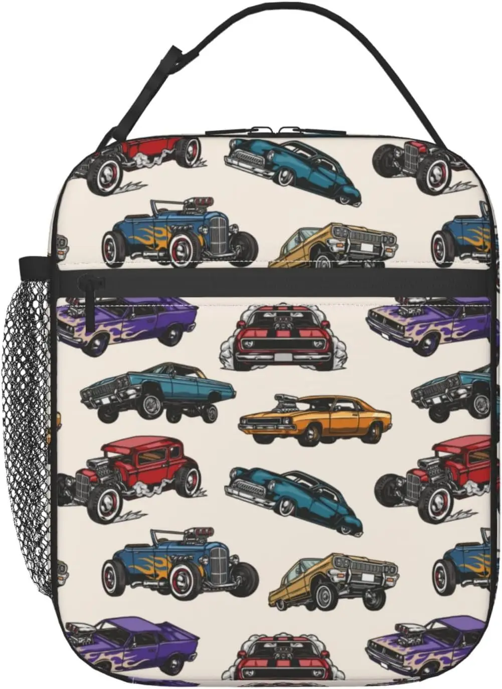 Cars Vintage Colorful Theme Lunch Bag Insulated Lunch Box for Toddler Boys Kids Cars Lunch Box for Work Picnic School Travel