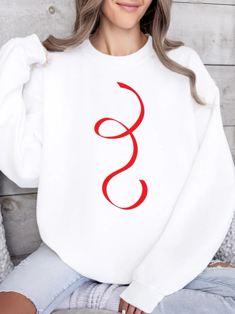 

Женская толстовка с принтом Red Ribbon, повседневный пуловер с длинными рукавами, свободный крой, уличная одежда для осени и зимы