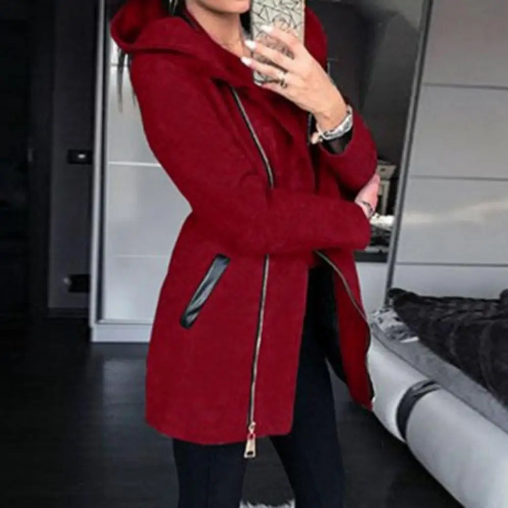 Jackets Autumn Winter Fashion Women Coat Solid Color Zip up Long Sleeve Hooded Jacket Coat Outerwear Long Section Women's Coat