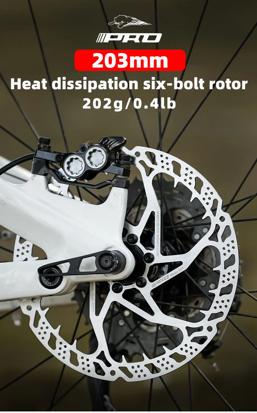 IIIPRO 203 mm Rotor 6 Schrauben Bremsscheibe schwimmend mit Schrauben für Crosscountry, Trailreiten, Elektrofahrräder Neu – Detail 1