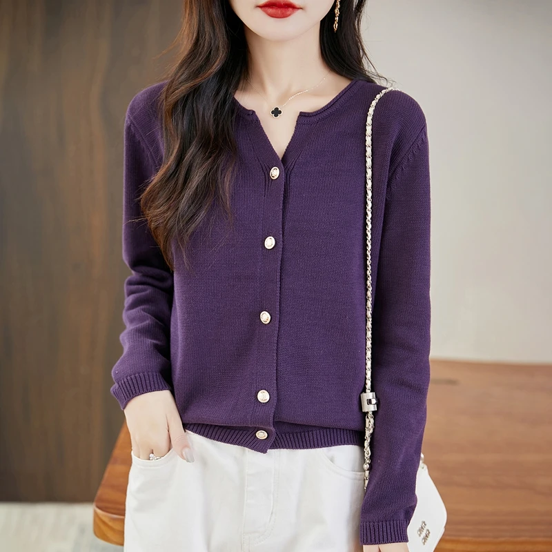 Autumn Winter New 100% Pure Cotton Long Sleeved Cardigan Sweater Versatile Loose and Fashionable TopTemperament