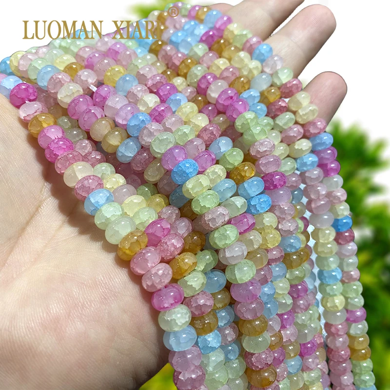 5x8MM Abacus Ice Crack Morganite Chalcedony Natural Stone Rondelle Spacer Beads for Jewelry Making DIY Bracelet Accessories 15‘’