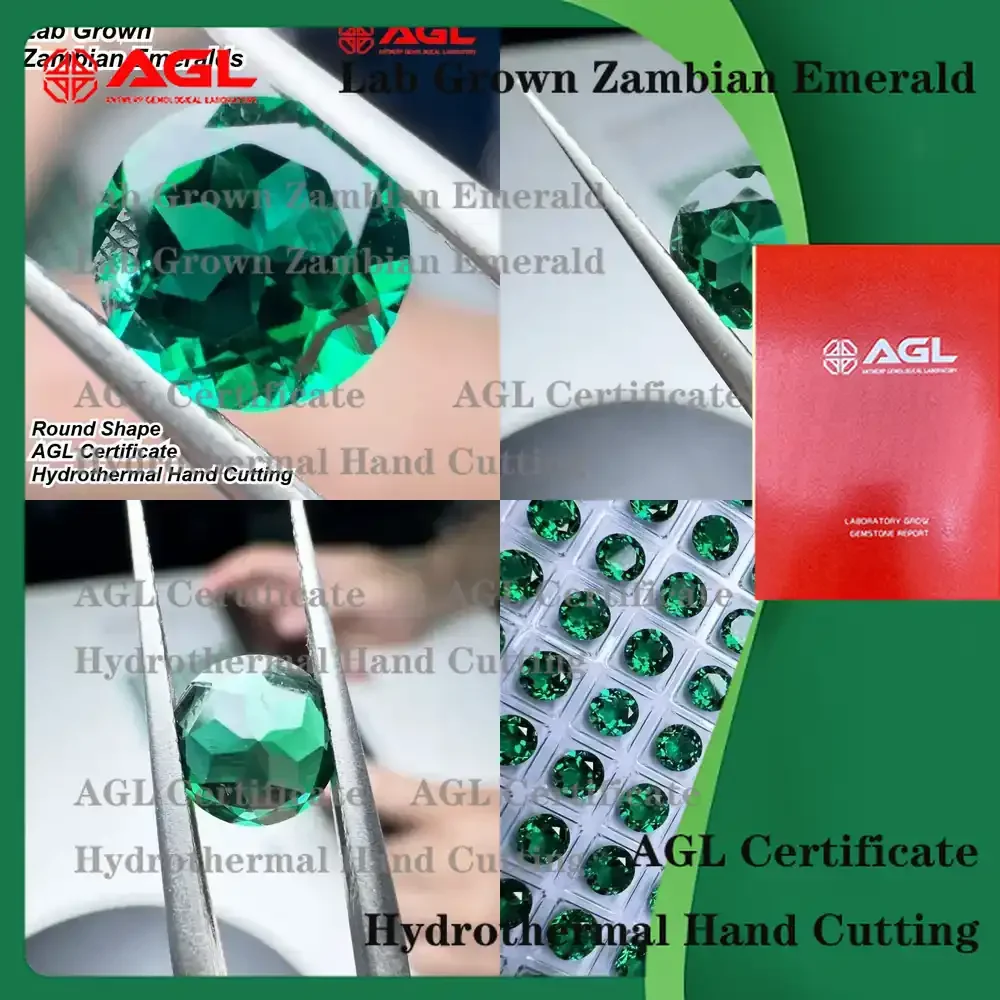 

Lab Grown Zambian Emeralds for Jewelry Making Round Cut Hydrothermal Synthetic Emerald Gemstones with Natural-Looking
