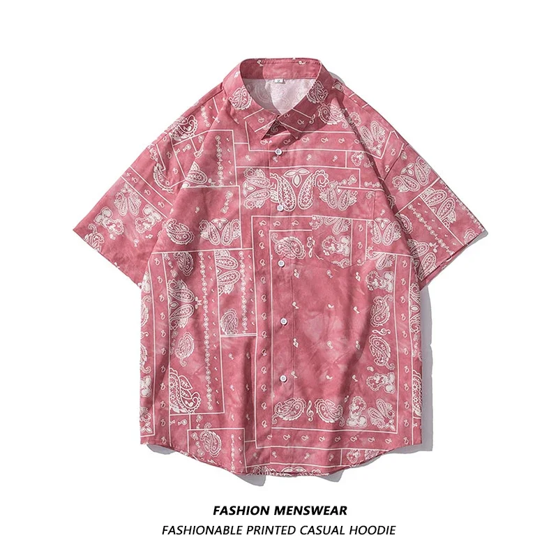 

Oversized Shirts Mens Cashew Nut Printing in The Summer New Casual Shirt for Joker Couples Male Female Students