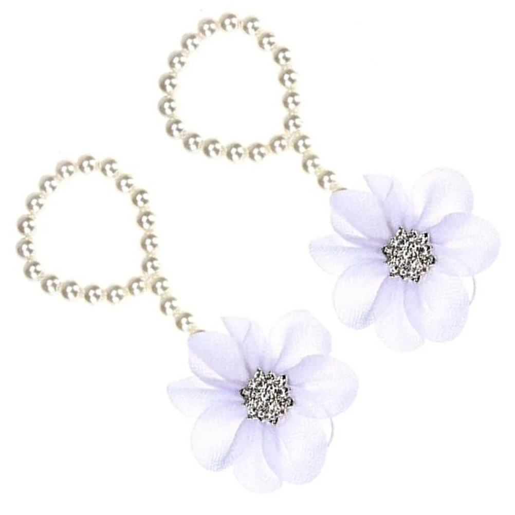 زوج من صنادل الشيفون اللؤلؤية خلخال أبيض ساحر حافي القدمين لمدة 3-12 شهرًا هدية استحمام الأحذية #5