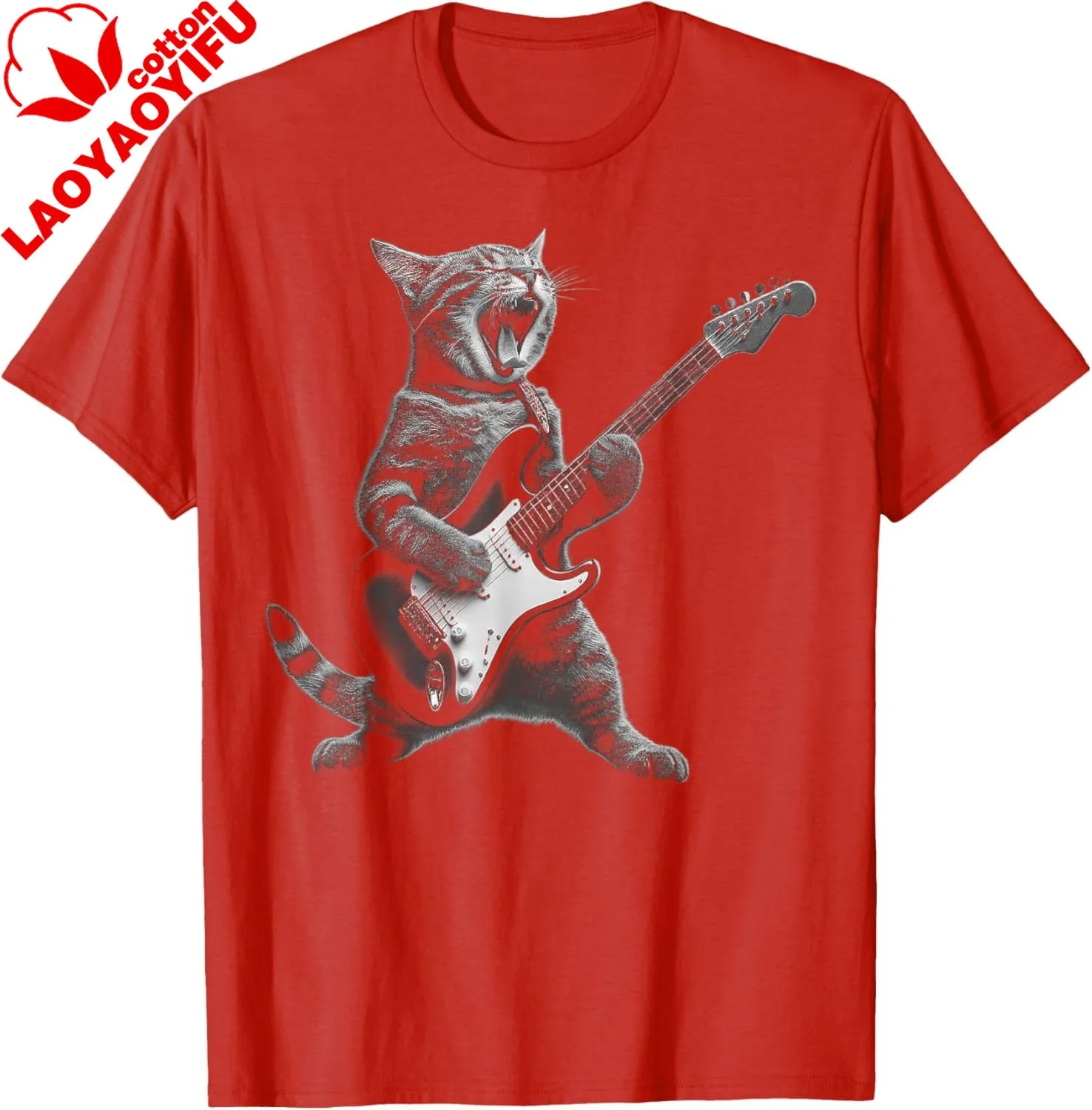 Cat Playing Guitar Rock Star Rock and Roll for Men Women  T-Shirt Print Original Design Gifts T Shirts Camiseta Hombre