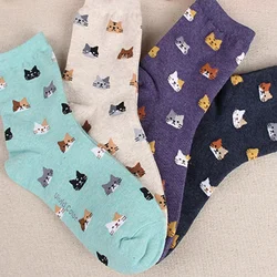 1pair Multi Color Cat Print Cute Women's Socks Kawaii Long Socks Casual Harajuku Streetwear Cotton Soft Crew Sock Japanese Style