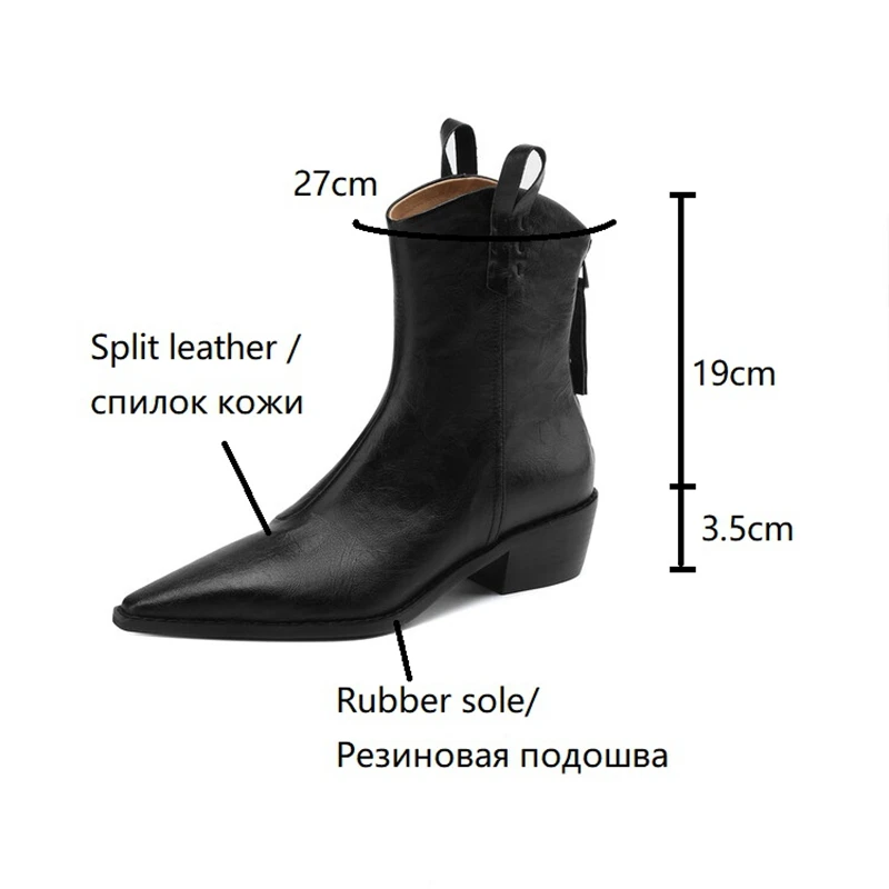 NEW Autumn Women Boots Split Leather Shoes for Women Pointed Toe Chunky Heel Women Boots Winter Short Western Boots Cowboy Boots