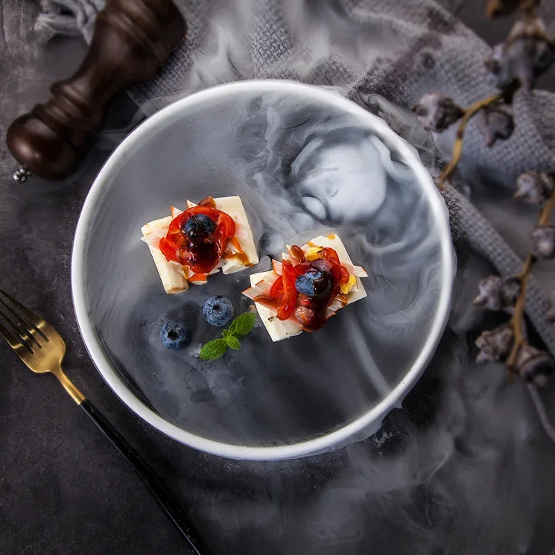 Round Black and White Matte Dry Ice Tray Hotel Restaurant Sushi Salmon Sashimi Plate Creative Japanese-style Korean Tableware
