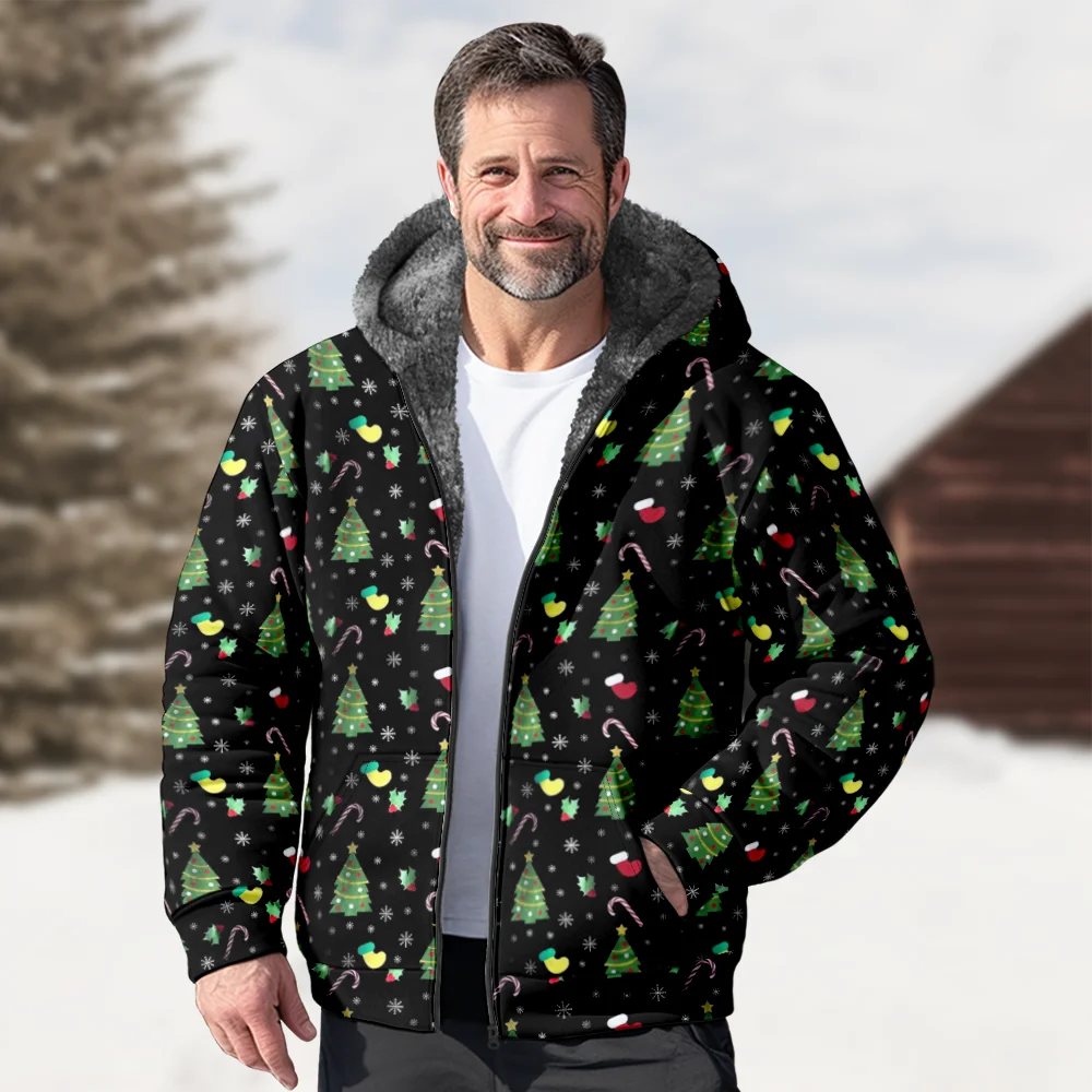 Men's Winter Jackets Coats,Christmas Tree Pattern Cotton Clothes Overcoat Waterproof-zips Vintage Dance