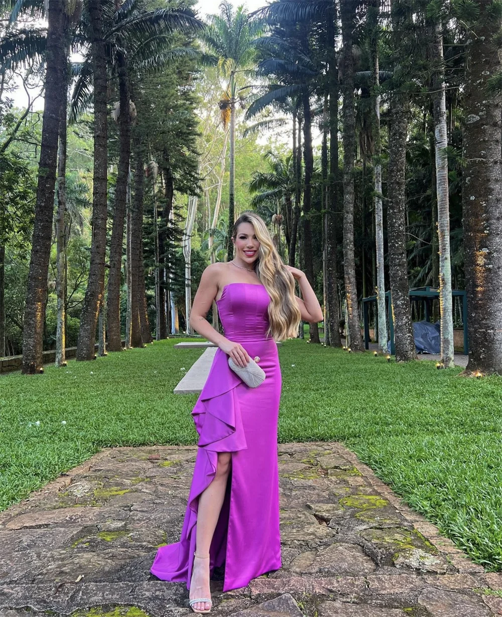 Jessica Purple Satin Prom Dress Strapless Mermaid Evening Dress 2024فساتين السهرة Formal Occasions Side Slit Wedding Party Dress