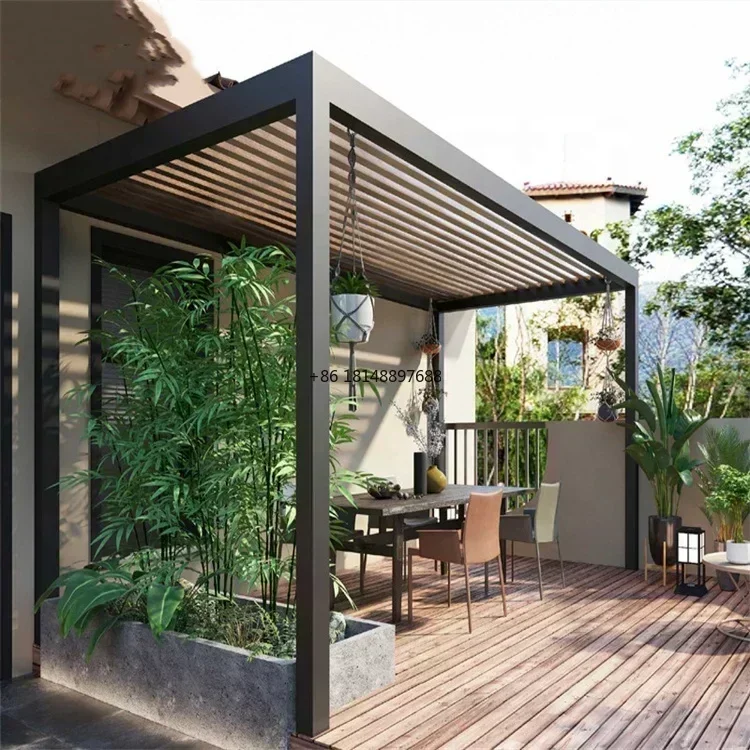 Motorized Garden Gazebo Pergola Aluminum Louver Waterproof Pergola Shade Alu Profile Bio Climatic Pergola