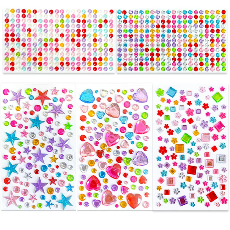 Colorful Gem Sticker Acrylic Crystal Sticker Diy Three-dimensional Decorative Rhinestone Girls Diamond Sticker For Children