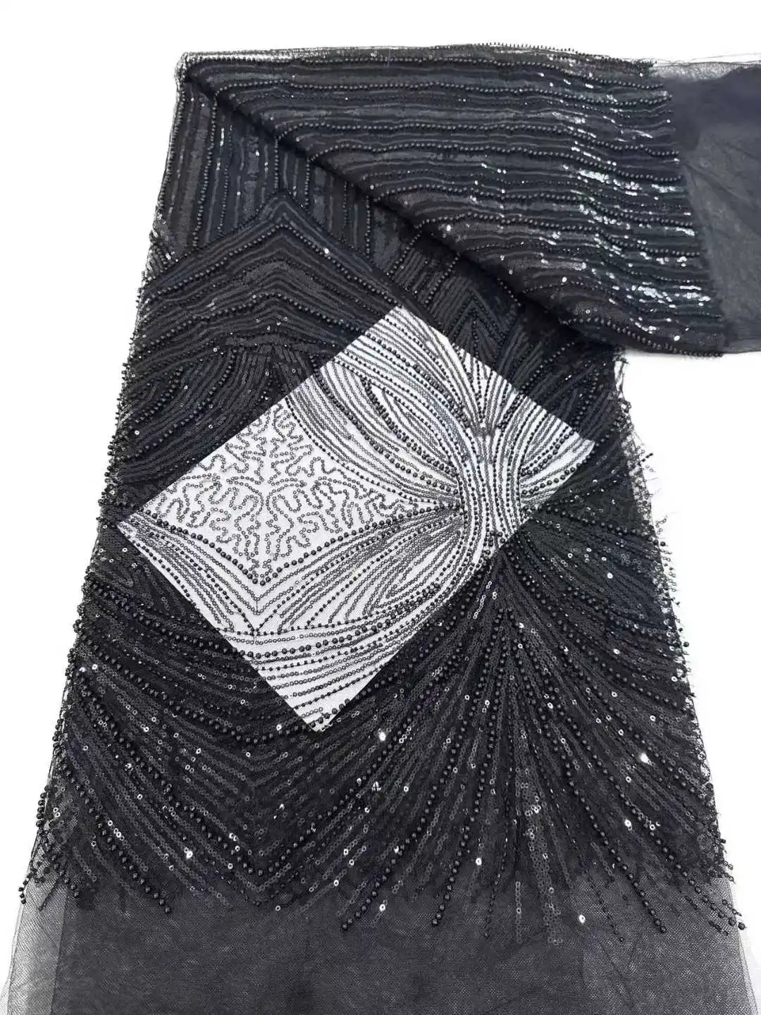 

Black French Mesh Lace Fabric 2025 High Quality African Nigerian Beads Sequins Lace 3D Lace For Women Wedding Party Dress Sewing