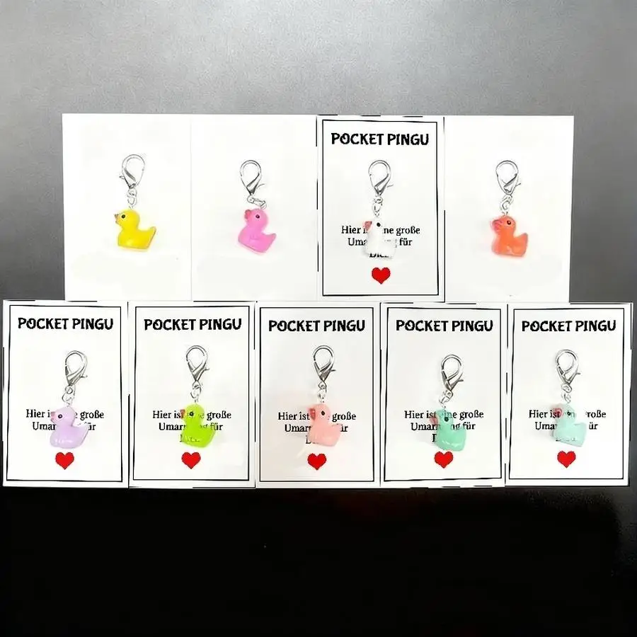 1/5/10/20/50/100pcs Cute Thank You Duck Keychains for Men and Women Durable Metal Backpack Charms with Appreciation Cards, Pocke